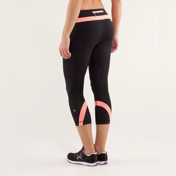 Lululemon Run: Inspire Crop II Black / Pop Orange 10 - Picture 1 of 8